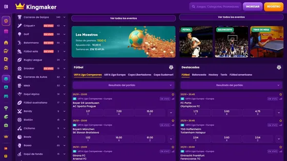 La sección de apuestas deportivas de Kingmaker